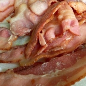 Fry the bacon until brown but not crispy