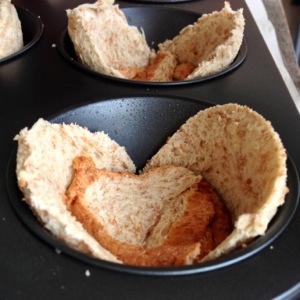 Line up the toast in the muffin tray