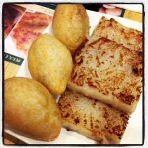 Deep Fried Dumpling with Salted Meat and Pan Fried Carrot Cake