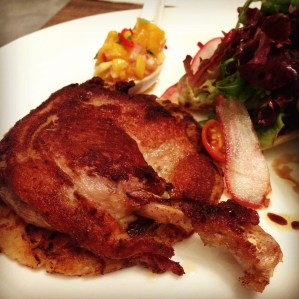 The Duck Confit on Apple Roesti with Mango Relish