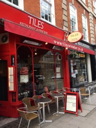 Bright red storefront