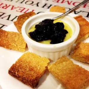 Lemon Curd with Shortcake Biscuit and Cherry Sauce