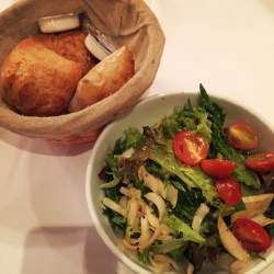 Very hard bread and fresh salad