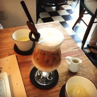 Cold Latte and Grapefruit Juice