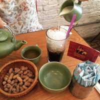 Iced Vietnamese Coffee and hot Lapsang Souchong Tea